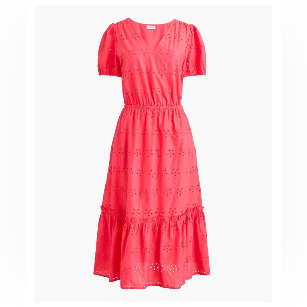 J. Crew Factory Coral (Guava) Eyelet Midi Dress w/ Pockets, Size 12